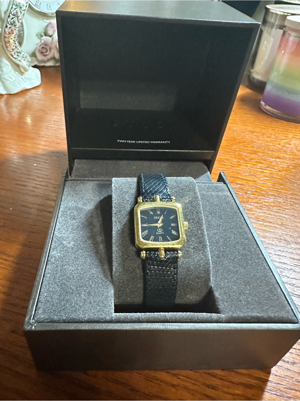 Gucci Vintage Black And Gold Petite Swiss Made Quartz Square Stack Tank Watch